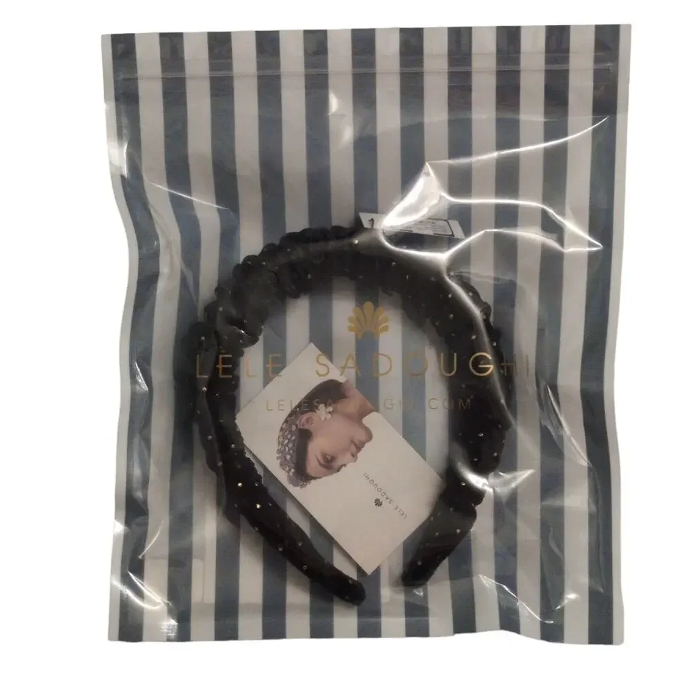 Lele Sadoughi Jet Dotted Velvet Kelly Headband Black One Size New